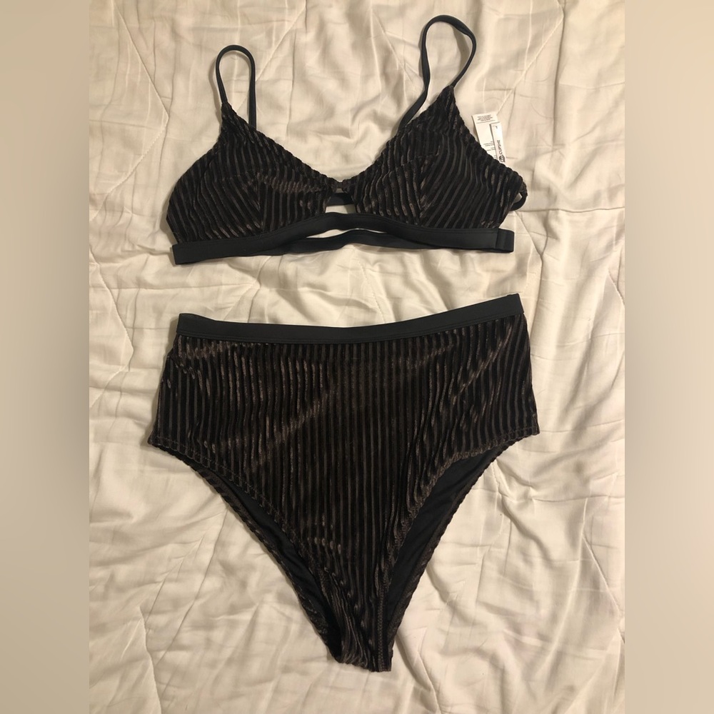 Cupshe Velvet Ribbed Highwaisted Bikini, Brown, L